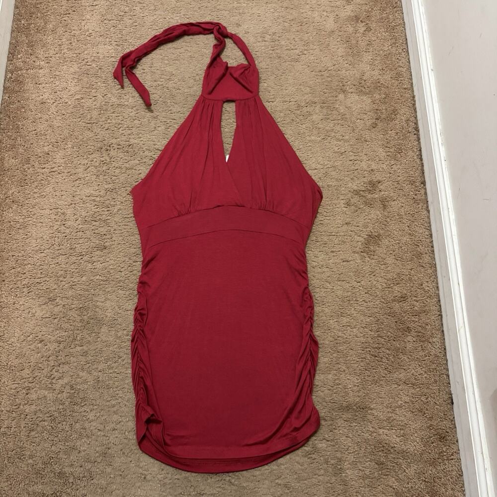 New Body Central Y2K Ruched Halter Mini Dress Red NOS Size Large